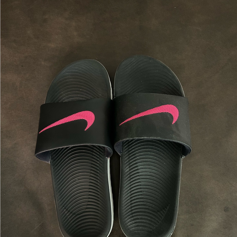 Nike Black Slides with Pink Logo